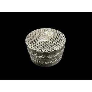 Vintage Silver Filigree 3D Rose Potpourri Trinket Vanity Box 2 1/3” Diameter